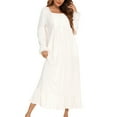 thumbnail image 4 of Defitshape Women's Long Sleeve Sleep Dress Lace Cotton Victorian Nightgown Frill Calf Length Square Neck Billowy Old Fashioned Soft Sleepwear Pocket White Large, 4 of 5