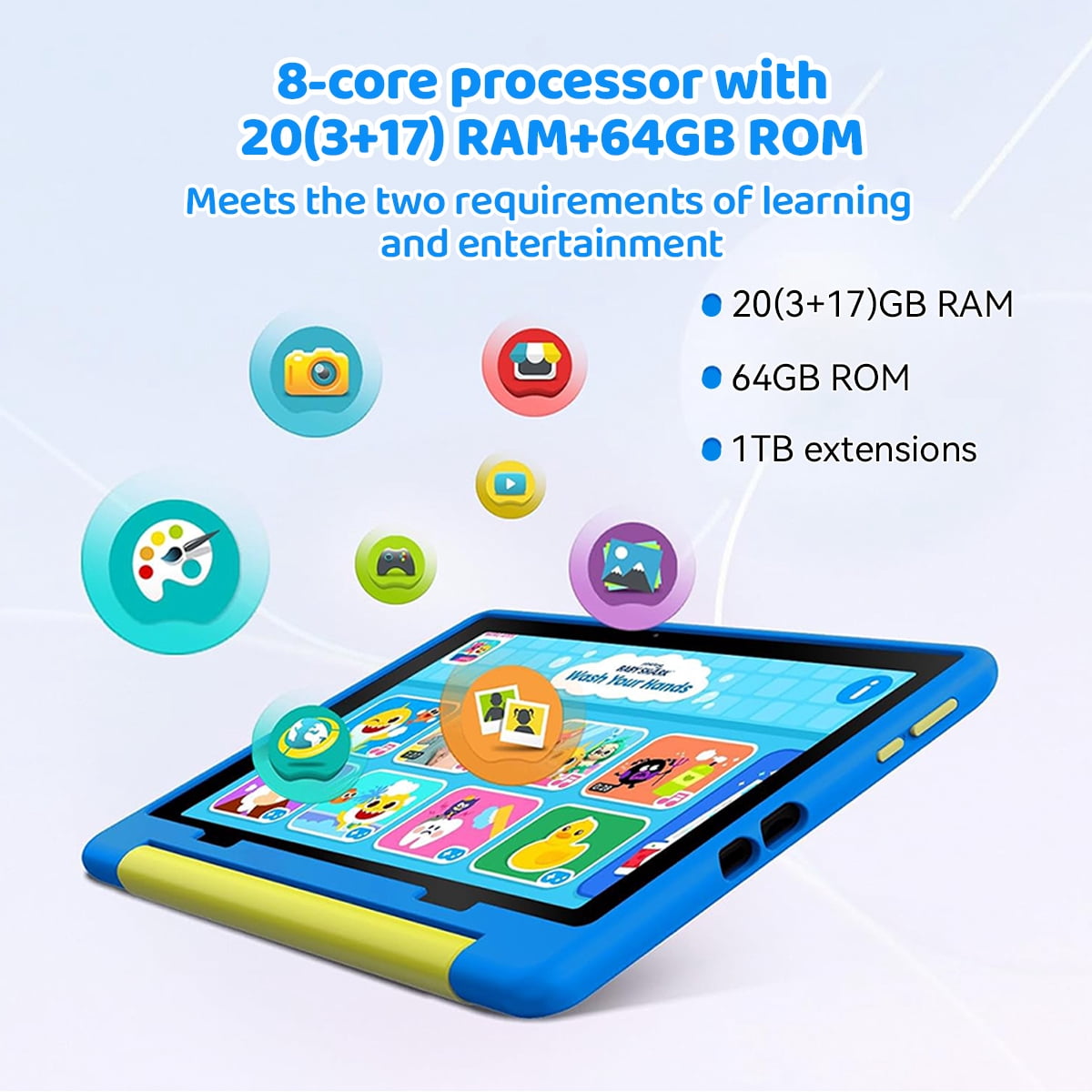 BESTSKI Kids Tablet 10-Inch Android 16 for Ages 3-12, 5-Core 20GB+64GB (1TB Expandable), Parental Control, Pre-Installed KIDOZ & Shockproof Case (Blue)