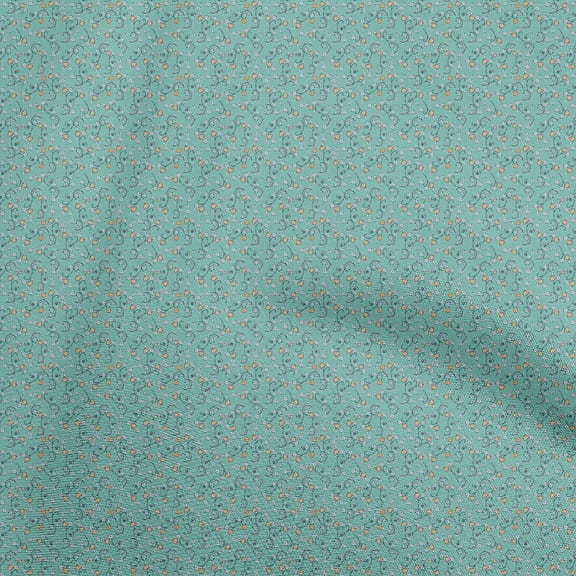 oneOone Polyester Spandex Dusty Teal Green Fabric Floral Ditsy Craft Projects Decor Fabric Printed By The Yard 56 Inch Wide