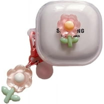 for Samsung Galaxy Buds Live/Buds pro/Buds 2/Buds 2 pro/Buds FE,Cute Cartoon DIY Pattern Design Transparent Earphone Case with Keychain (Flower)