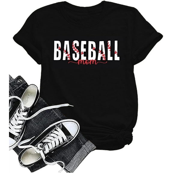 Baseball Mom Shirt Womens Mom Shirt Short Sleeve O-Neck Letter Print Casual Tops Tees