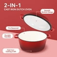 thumbnail image 4 of Hawsaiy 2-in-1 Cast Iron Dutch Oven Pot, Enameled Pots with Lid for Bread Baking, Cooking, Stewing, Heavy-Duty & Nonstick, Oven Safe up to 500°F, Dual Handles, Works on All Stovetops,Red, 4 of 11
