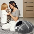 thumbnail image 6 of Woolygon Wool Cat Cave Bed Handcrafted from 100% Merino Wool, Eco-Friendly Felt Cat Cave for Indoor Cats and Kittens (Yellow ), 6 of 7