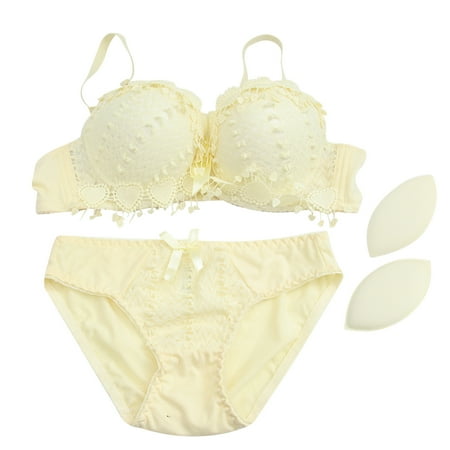 

NUOLUX Women Lace Lingerie Set Sexy Bra Push Up Bra Underwear Bra and Panties (Yellow 80B)