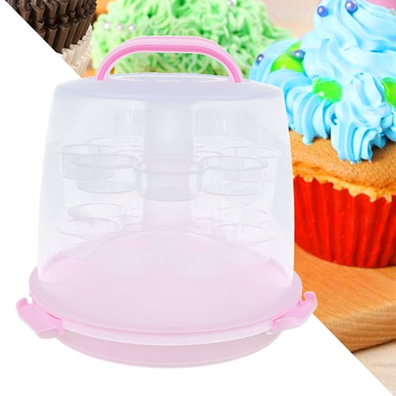Vintoro 24 Slot Cupcake Muffin Carrier with Handle, 3-tier Pink PP Cake Box, Reusable Caddy Cake Holder