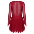 thumbnail image 4 of Yartina Women's Glittery Rhinestone Lyrical Dance Dresses Long Sleeve Figure Skating Dress Burgundy XL, 4 of 7
