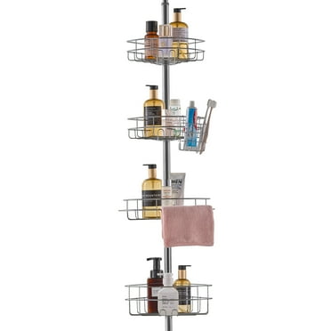 KFFKFF Tension Rod Shower Caddy, Adjustable from 56" to 114", Versatile Shower Tension Rod with Durable Load-Supporting Tray, Resistant to Rust, Simple Installation, Suitable for Bathrooms