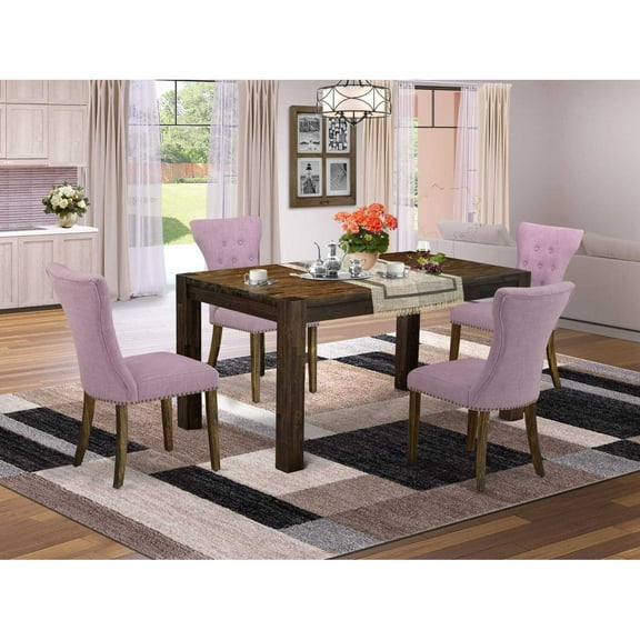 East West Furniture CNGA5-77-40 5-Pc Kitchen Dining Set- 4 Upholstered Dining Chairs with Dahlia Linen Fabric Seat and Button Tufted Chair Back - Rectangular Table Top & Wooden 4 Legs - Distressed...