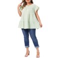 thumbnail image 2 of Agnes Orinda Women's Plus Size 1950s Gingham Top Crew Neck Flare Short Sleeves Blouse Summer Babydoll Tops 4X Green, 2 of 6