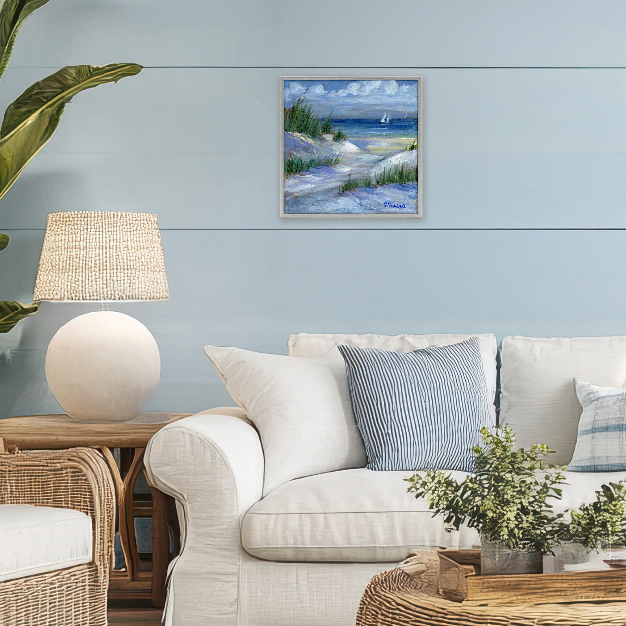 Stupell Industries Crooked Island Dunes & Sailboats Gray Framed Giclee Art, design by Paul Brent