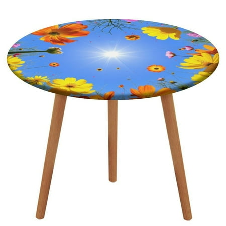 

Colorful Flowers Under Bright Sun Tablecloth Round Elastic Fitted Waterproof Table Cover Cloth for Dining Room Indoor Outdoor Decor L-50 -54