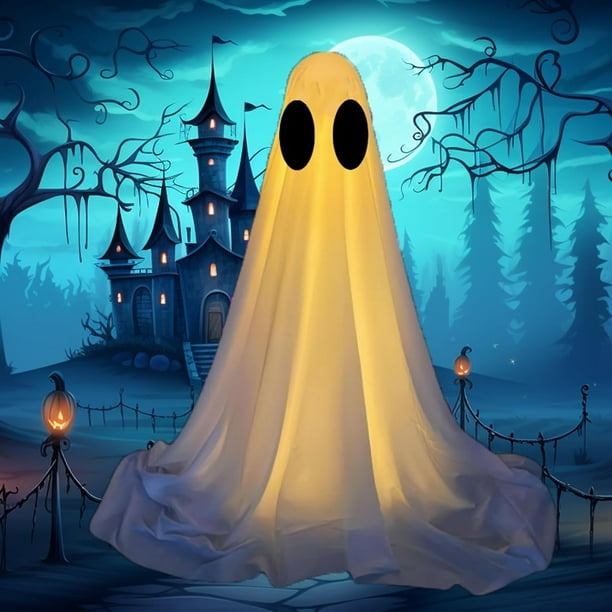 2 kits de fantasmas iluminados: kits de fantasmas para decoración de Halloween, kit de fantasmas iluminados de altura ajustable para Halloween, kit de fantasmas DIY con luces, kits de fantasmas ilumin