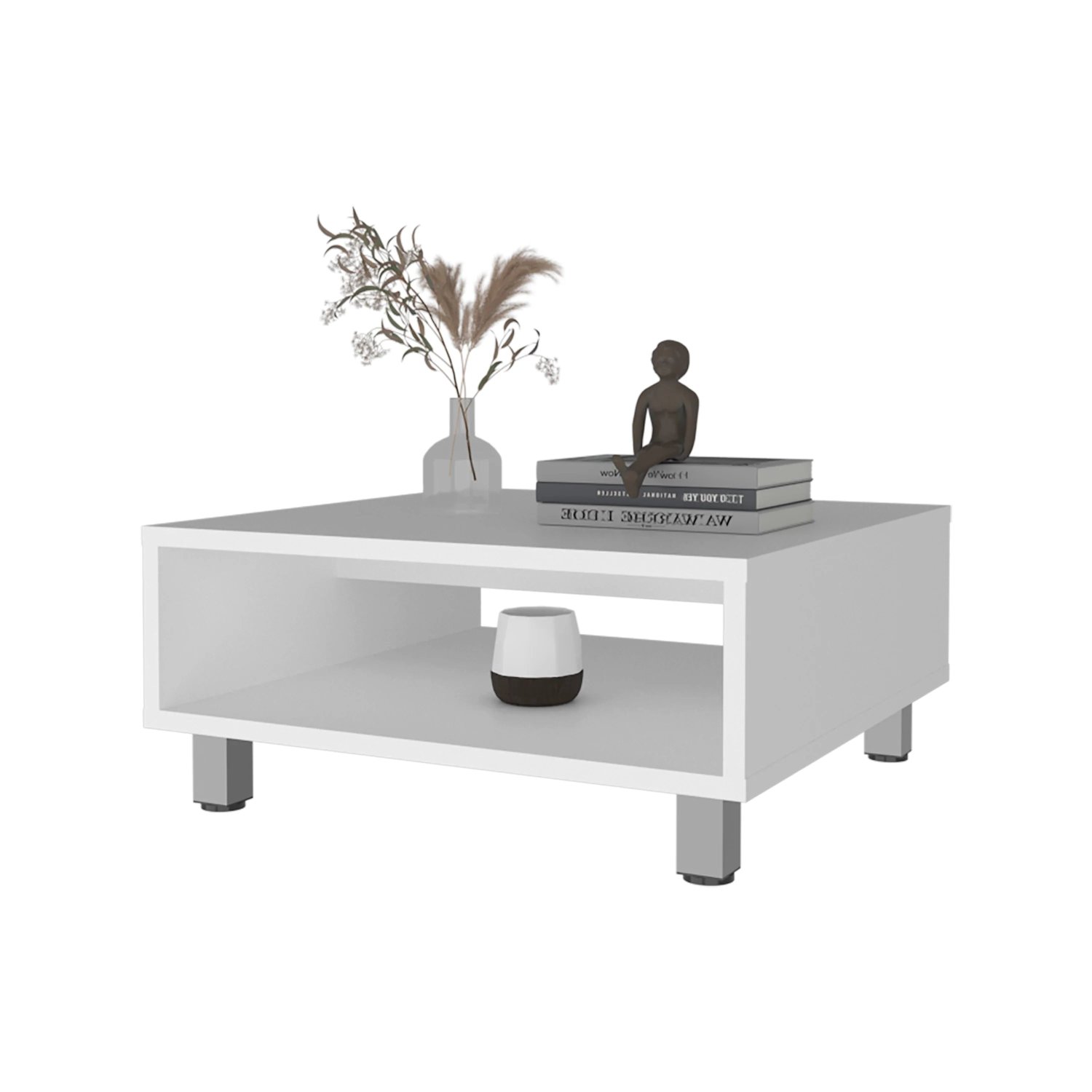 White Coffee Table with Open Storage