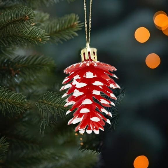 Beollynier 6pcs 2.36 Inch Christmas Pinecone Ornaments Hanging Decor for Tree Wreath Table Holiday Party Decorations Reusable Plastic Pinecone Decor