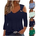 thumbnail image 1 of QIPOPIQ Women's V Neck 3/4 Sleeve Shirts Cold Shoulder Tops Basic Summer Tees Clearance, 1 of 7