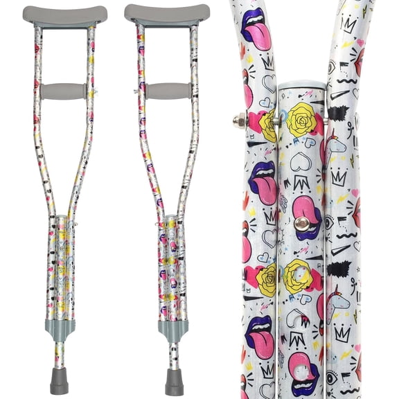 My Crutches -Fashion Designed Colored Youth Junior Crutches for Kids/Teens/Adults w Adjustable Handgrip & Length Lightweight Durable Aluminum w Underarm Padding (Doodles for Heights 4'5" to 5'2")