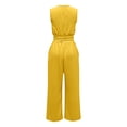 thumbnail image 6 of JFGHDG Women's Sleeveless Deep V Neck Ruched Wide Leg Jumpsuit Long Romper with Pockets Yellow M, 6 of 7