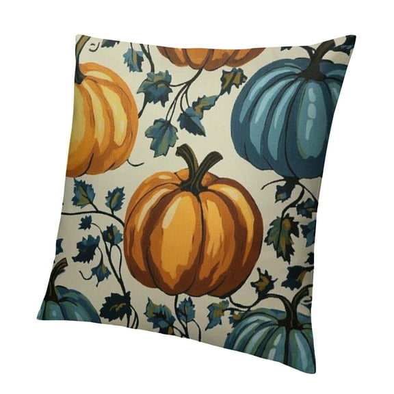 Patifu Fall Pumpkin Throw Pillow Covers - Orange Blue Pumpkins Pillow Covers Autumn Harvest Pillowcase Thanksgiving Farmhouse Cushion Case for Sofa Couch Outdoor Porch 12x12in