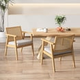 thumbnail image 2 of Topbuy Modern Rattan Chair Set of 2 Accent Chairs with Curved Rattan Backrest Detachable Padded Seat Cushion Solid Rubber Wood Frame, 2 of 8