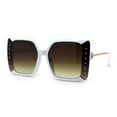 thumbnail image 1 of Floral Rhinestone Jewel Pin Hinge Metal Arms Square Luxury Diva Sunglasses White Brown, 1 of 4