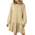 thumbnail image 1 of Lovzfmll Robe à Manches Longues et Col Rond pour Femmes, Couleur Unie, Beige, 2TG, 1 of 5