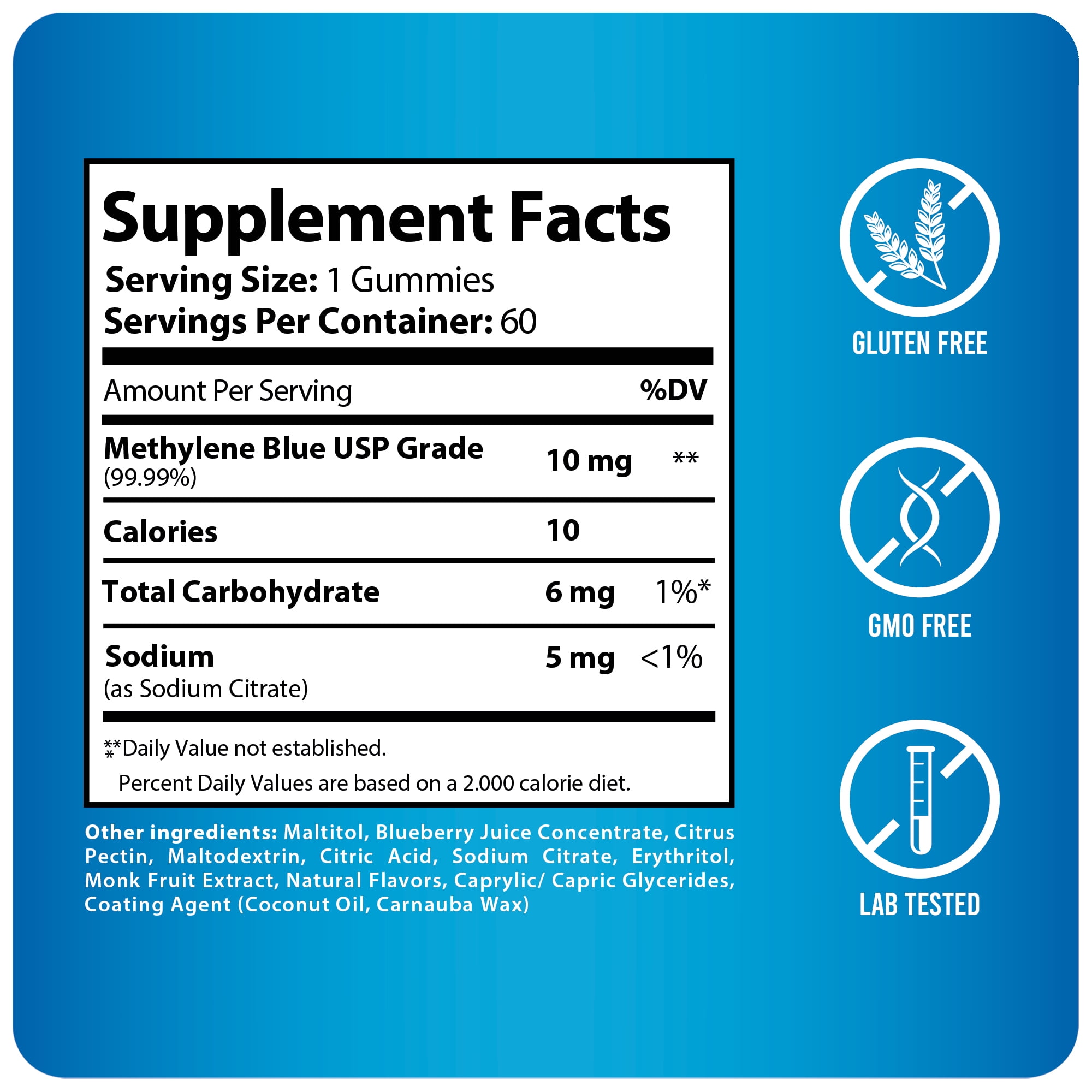 Methylene Blue Gummy USP Grade 60 Days Supply