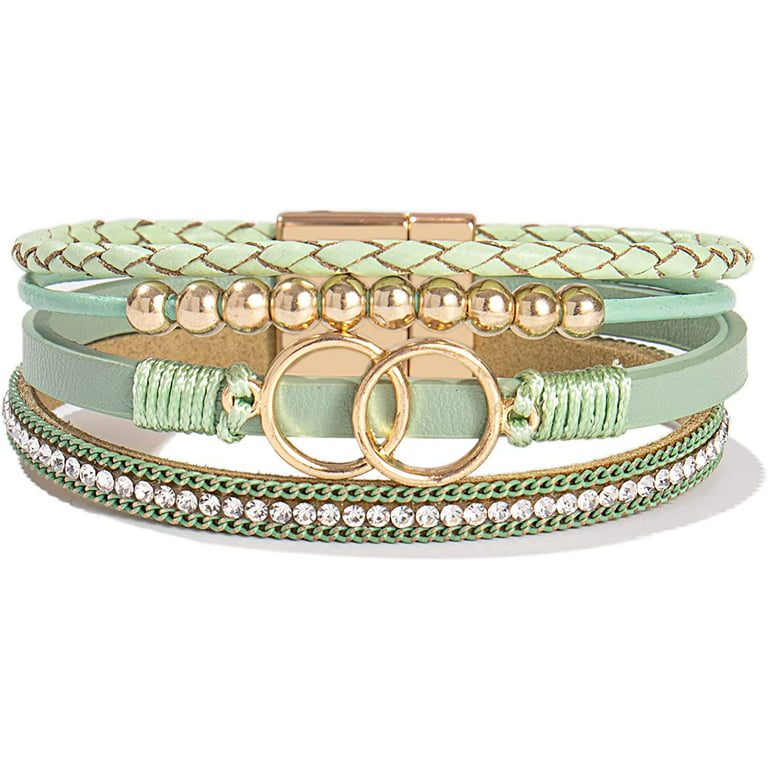 Exclusive New Women Boho Bracelets Labradorite 5 Times Leather Strap Woven  Wrap Beads Bracelets Femme Dropshipping