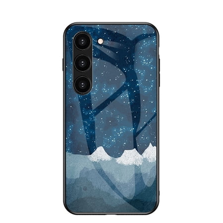 Allytech Galaxy S24 Case, Tempered Glass Back Cover Galaxy Pattern Design Slim Fit Shockproof Anti-Scratch Bumper Phone Case for Samsung Galaxy S24