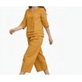 thumbnail image 2 of Amzcrzy Womens 2 Piece Outfits Summer Cotton Linen Casual V Neck Layered 3/4 Sleeve Tops for Women with Wide Leg Pants Solid Color Loose Comfy Loungewear Sets for Vaction Home Yellow XL, 2 of 7