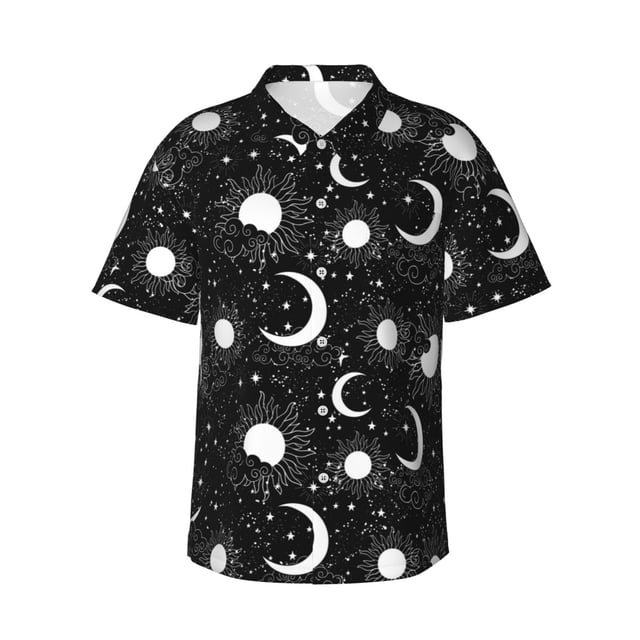 Fotbe Crescent and Stars Camisa Hawaiana para Hombre Unisex – Camisa Casual de Verano con Botones de Manga Corta de Algodón y Lino,X-Large