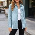 thumbnail image 6 of Women's Loose Fit Long Sleeve Button Lapel Pocket Cowboy Tops Solid Color Blouse Comfy Casual Daily Wear Weekend Outfits | CSEONE,Light Blue M, 6 of 7