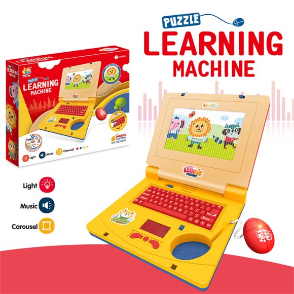 Yellow Pretend Laptop Toy For Kids With Lights And Music Interactive Learning Toy With Keyboard And Mouse Early Education Electronic Toy 19X17.5X15.7Cm Size