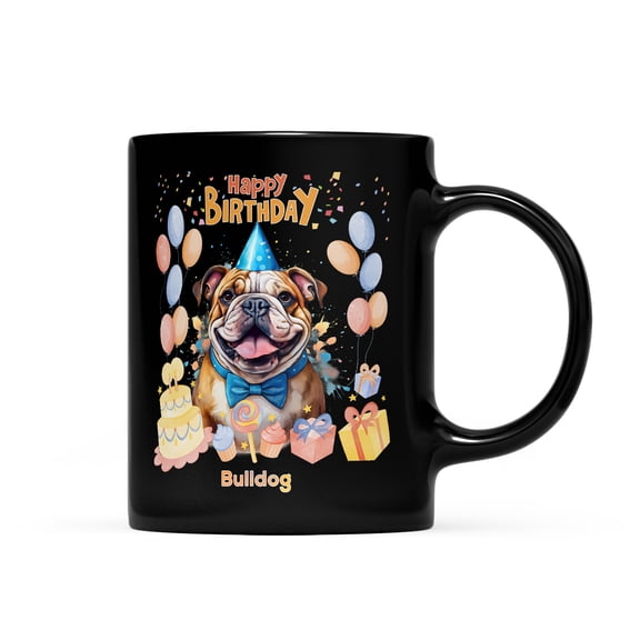 Watercolor Bulldog Happy Birthday Celebration Balloons Gift Party Mug Dog Lover Gifts Idea Coffee Tea Cup - 00028