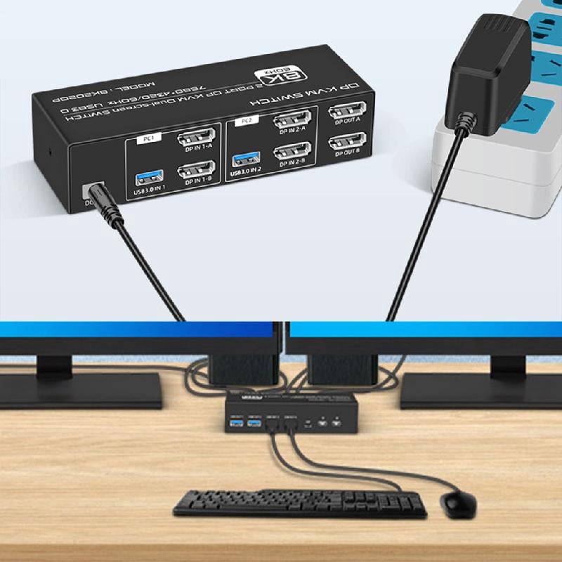 Double Monitors 8K DisplayPort KVM Switcher KVM Switcher USB3.0 KVM Switches
