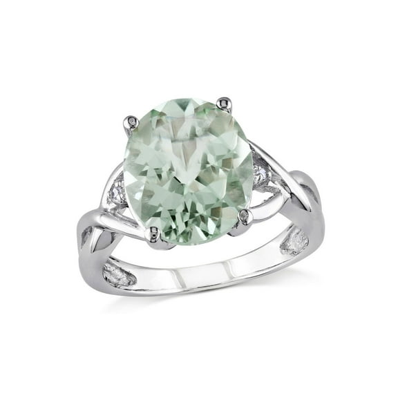 4.30 Carat (Ctw) Oval-Cut Green Amethyst Ring in Sterling Silver with Accent Diamonds