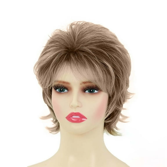 Yoofe Wigs Human Hair,European and Short Dyed Wigs Two Color Women's Short Curly Hair Fiber Head Cover Wave Wigs for Women Natural Color 1Pc,11 Inches