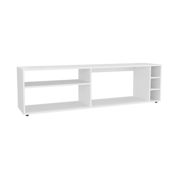 Dtwnek TV Cabinet for TVs up to 63", Wood Entertainment Center with 6 Open Shelvs, TV Stand for Living Room, White