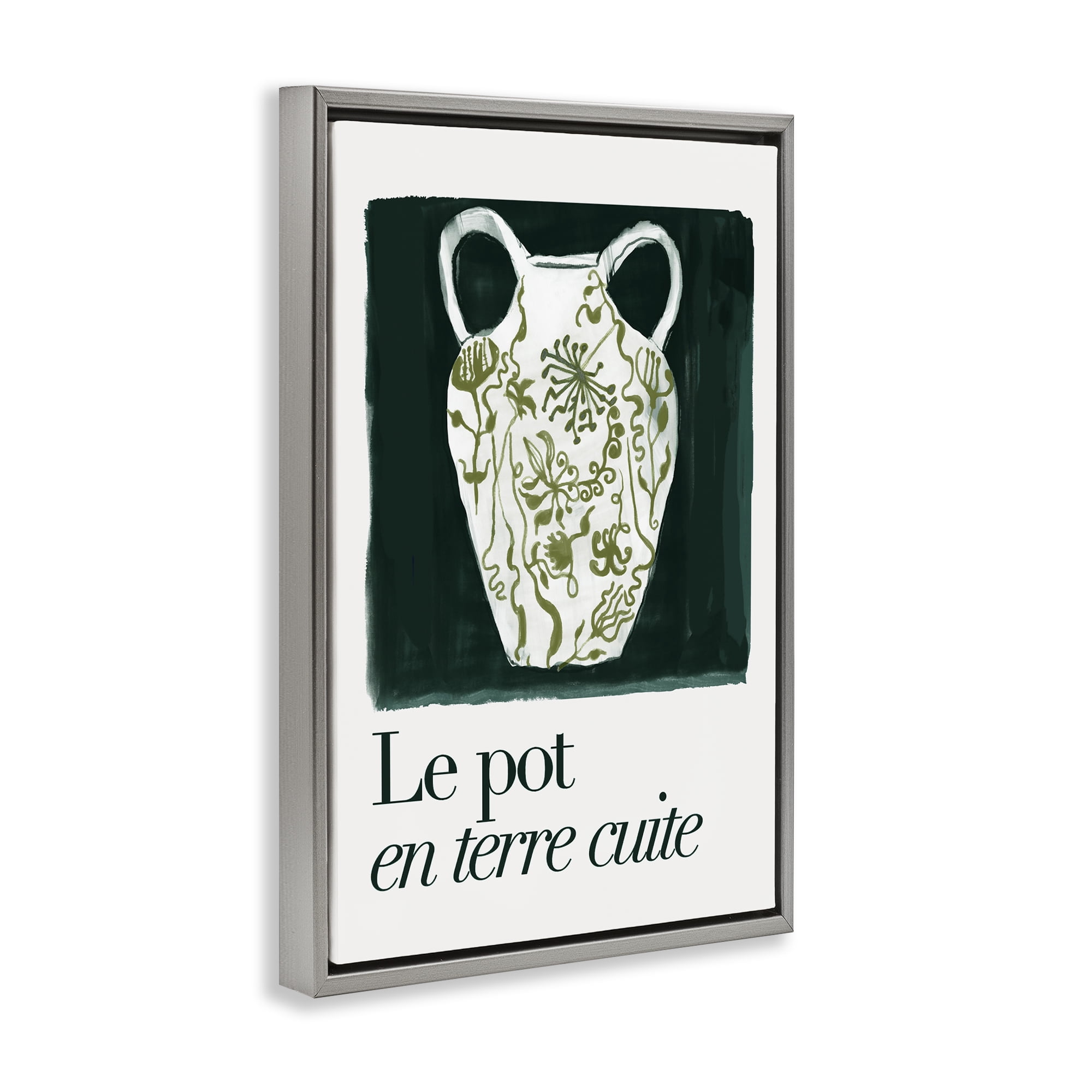 Stupell Industries Floral Pot Vase History & Language Painting Gray Floater Framed Canvas Art Print Wall Art, 17 x 25