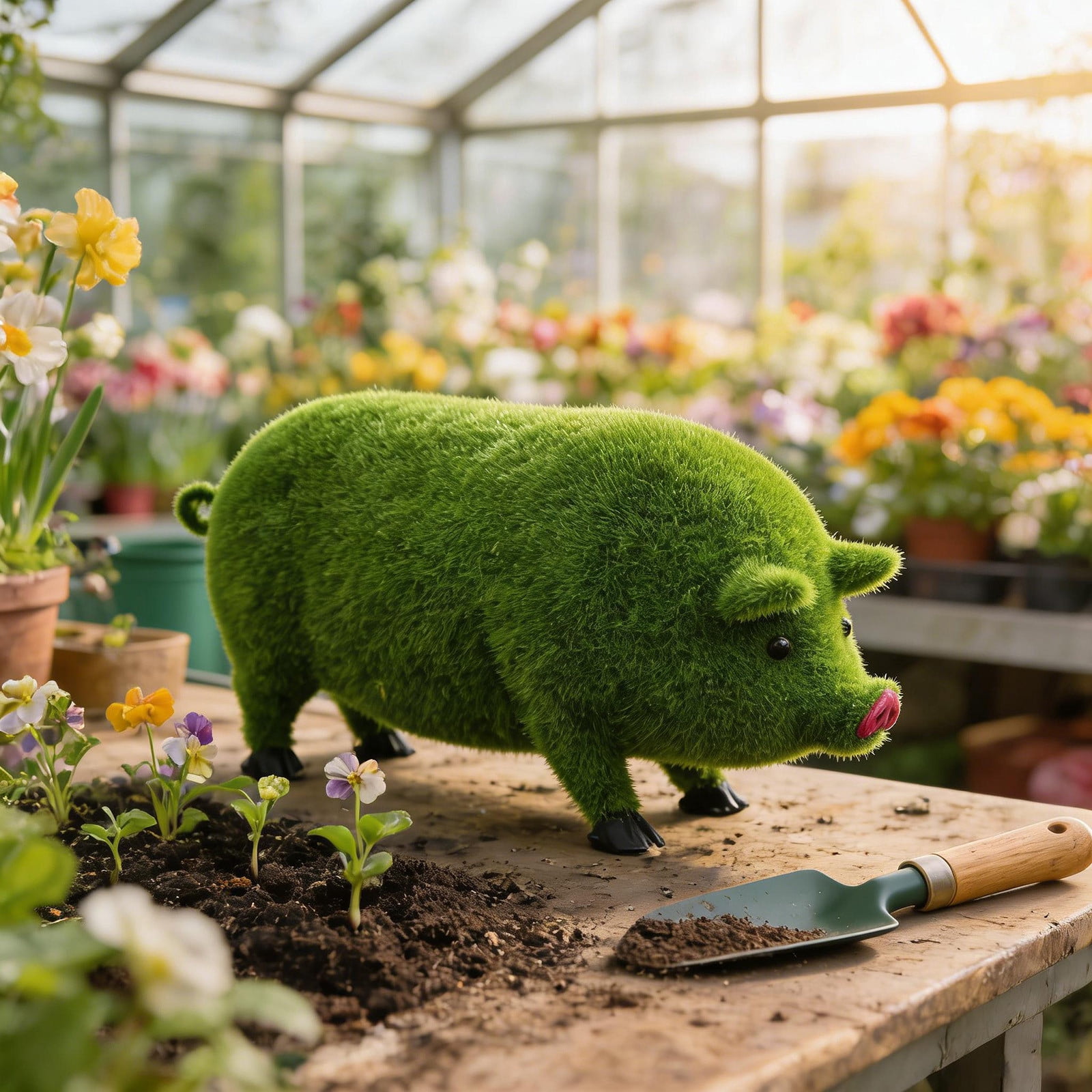 Wmkox8yii Flocked Green Pig Garden Statue,9.25" Resin Farm Animal Figurine,Moss Grass Covered Pig Sculpture for Outdoor Patio,Lawn,Farmhouse Yard,Garden Decor