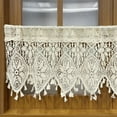 thumbnail image 4 of Rustic Crochet Curtains Valance for Kitchen Cotton Lace Curtains for Small Window Farmhouse Tassel Curtains for Coffee Decor Rod Pocket Hollow Sheer Curtain Tiers for Bath 1 Panel, 4 of 6