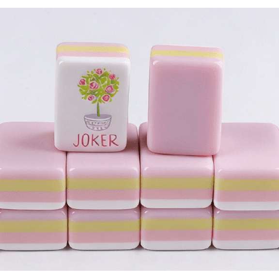 CNV Whimsical Pastel Floral American Mahjong Set, Luxury 166-Tile Four-Layer Acrylic Game with Delicate Flower Engravings