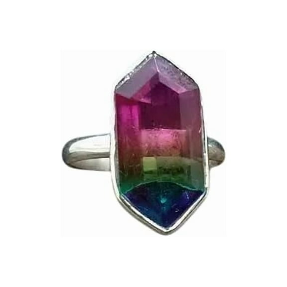 Natural Watermelon Tourmaline Multi Color Ring, AAA Tourmaline Gemstone Ring, October Birthstone, Fine Women Ring, Gold Micron, 925 Solid Silver, Promise Ring, Minimal Stacking jewelry Bridal Ring