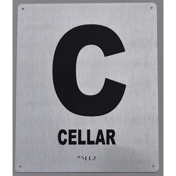Cellar Floor Number Sign- Tactile Touch Braille Sign (Aluminium !!, Brush Silver,Size 10X12)- The Sensation line(ref-2022-4)