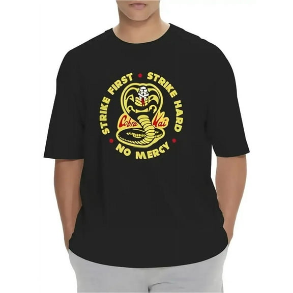 Cobra Kai's Inspiration Comes From Men's Casual Cotton Mixed Pullover, Kangaroo Pocket Snake Print Design for Autumn And Winter, Top T-shirt