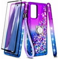 thumbnail image 4 of Nagebee Case for Samsung Galaxy A03S with Tempered Glass Screen Protector (Full Coverage), Sparkle Glitter Liquid Bling Diamond [Ring Holder & Wrist Strap] Women Girls Cute Case (Purple/Blue), 4 of 6