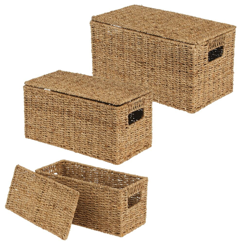 mDesign Woven Seagrass Home Storage Basket with Lid, Set of 3 Walmart