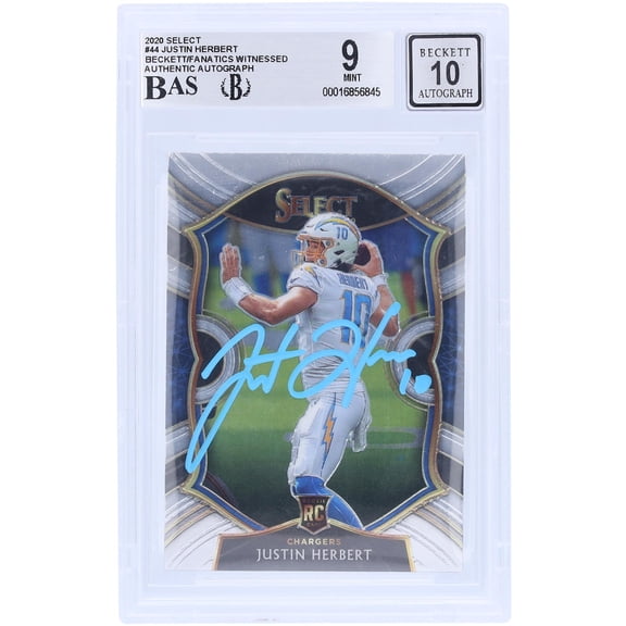 Justin Herbert Los Angeles Chargers Autographed 2020 Panini Select Light Blue Ink #44 Beckett Fanatics Witnessed Authenticated 9/10 Rookie Card - Fanatics Authentic Certified