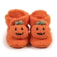 thumbnail image 2 of Baby Booties Halloween Pumpkin Booties Fleece Slippers Soft Newborn Crib Shoes Prewalkers, 2 of 9