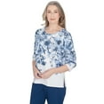 thumbnail image 3 of Alfred Dunner Womens  Floral Shimmer Three Quarter Sleeve Top, 3 of 6