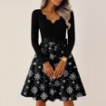 thumbnail image 6 of Women's Casual Fashion V Neck Long Sleeve Christmas Printed Party Vintage Dress for Holiday Events and Retro Style, Perfect for Women's Evening Wear,Black,4XL, 6 of 6